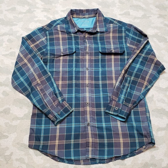Orvis Shirt Men's Medium Blue Plaid Pockets Long Sleeve Button-Up - Picture 1 of 11